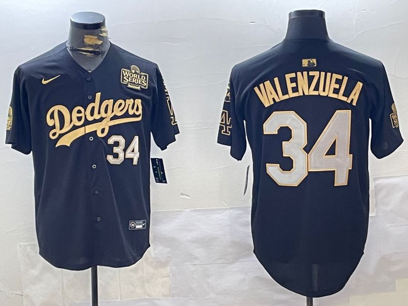 Men Los Angeles Dodgers 34 Valenzuela Black Gold Game 2024 Nike MLB Jersey style 12022